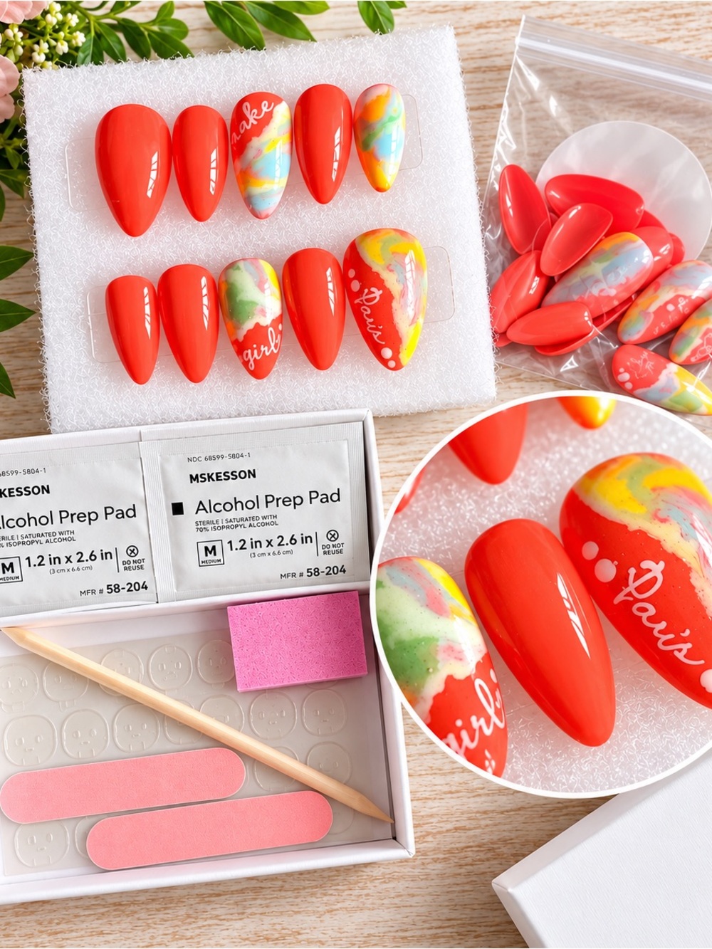 Handmade Coral Almond Press-On Nails – 20 Piece Custom Nail Set + Application Ki
